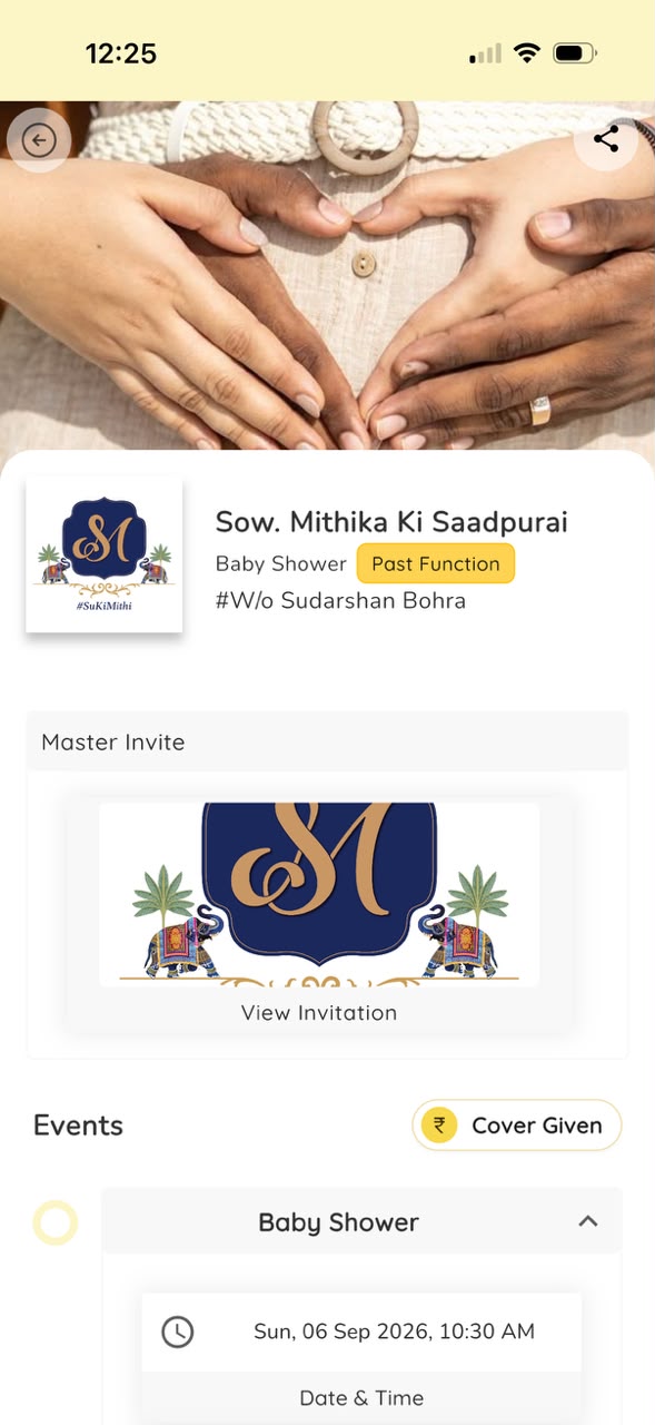 Invite Dilsse function page with the master invite and event details